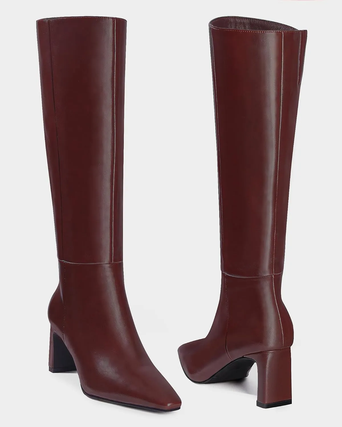 MUCCCUTE Knee High Boots for Women Tall Boots Chunky Heel Square Toe with Side Zipper Pull On Fall Long Boots