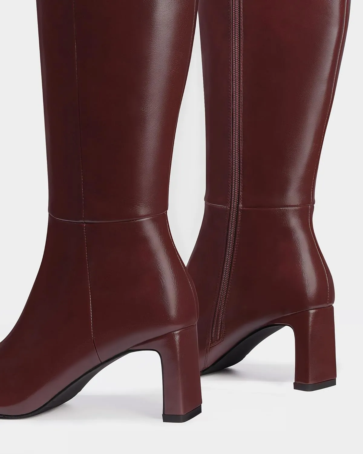 MUCCCUTE Knee High Boots for Women Tall Boots Chunky Heel Square Toe with Side Zipper Pull On Fall Long Boots