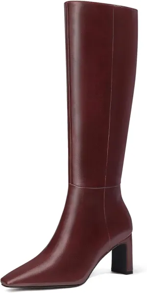 MUCCCUTE Knee High Boots for Women Tall Boots Chunky Heel Square Toe with Side Zipper Pull On Fall Long Boots