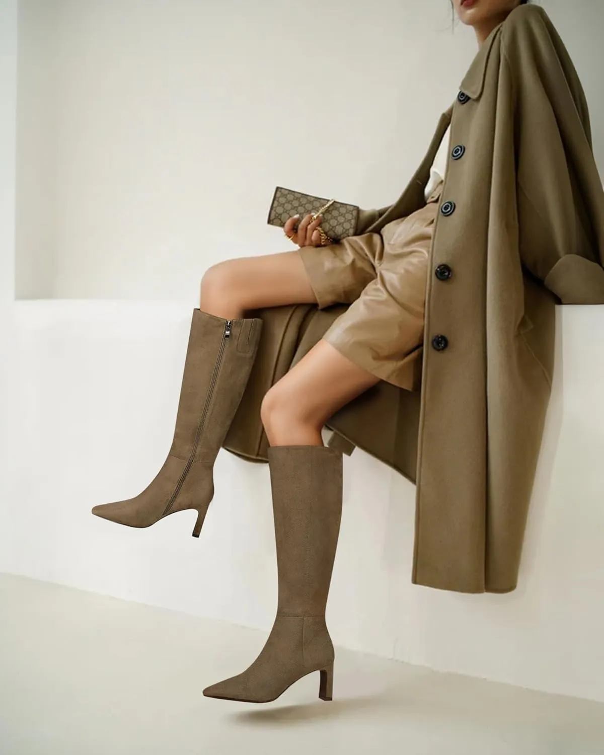 MUCCCUTE Knee High Boots for Women Tall Boots Chunky Heel Square Toe with Side Zipper Pull On Fall Long Boots