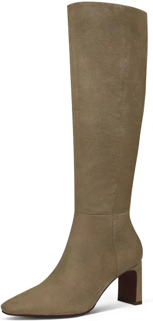 MUCCCUTE Knee High Boots for Women Tall Boots Chunky Heel Square Toe with Side Zipper Pull On Fall Long Boots