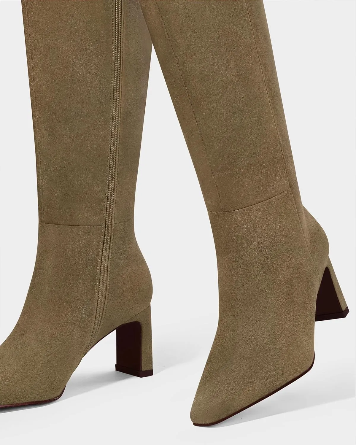 MUCCCUTE Knee High Boots for Women Tall Boots Chunky Heel Square Toe with Side Zipper Pull On Fall Long Boots