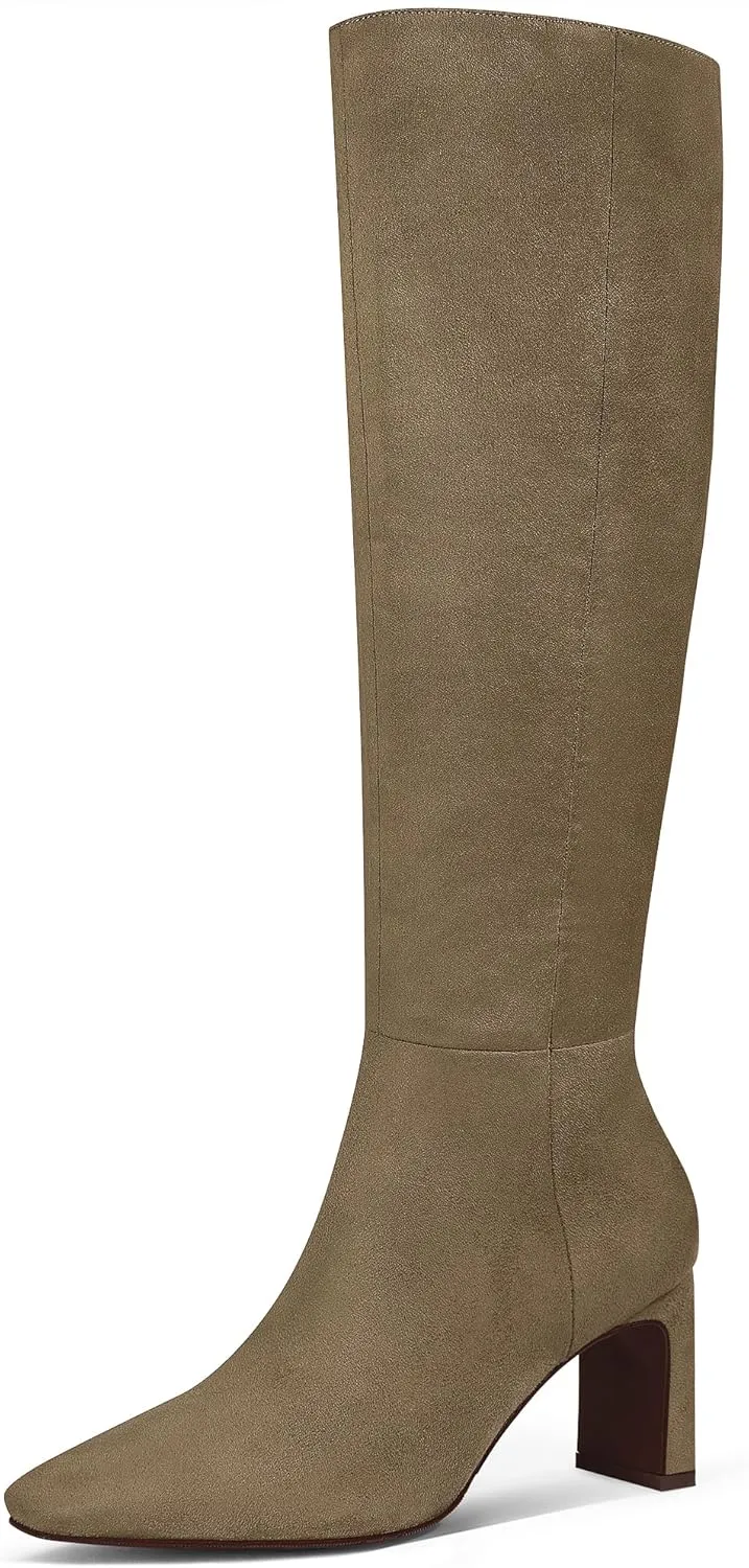 MUCCCUTE Knee High Boots for Women Tall Boots Chunky Heel Square Toe with Side Zipper Pull On Fall Long Boots