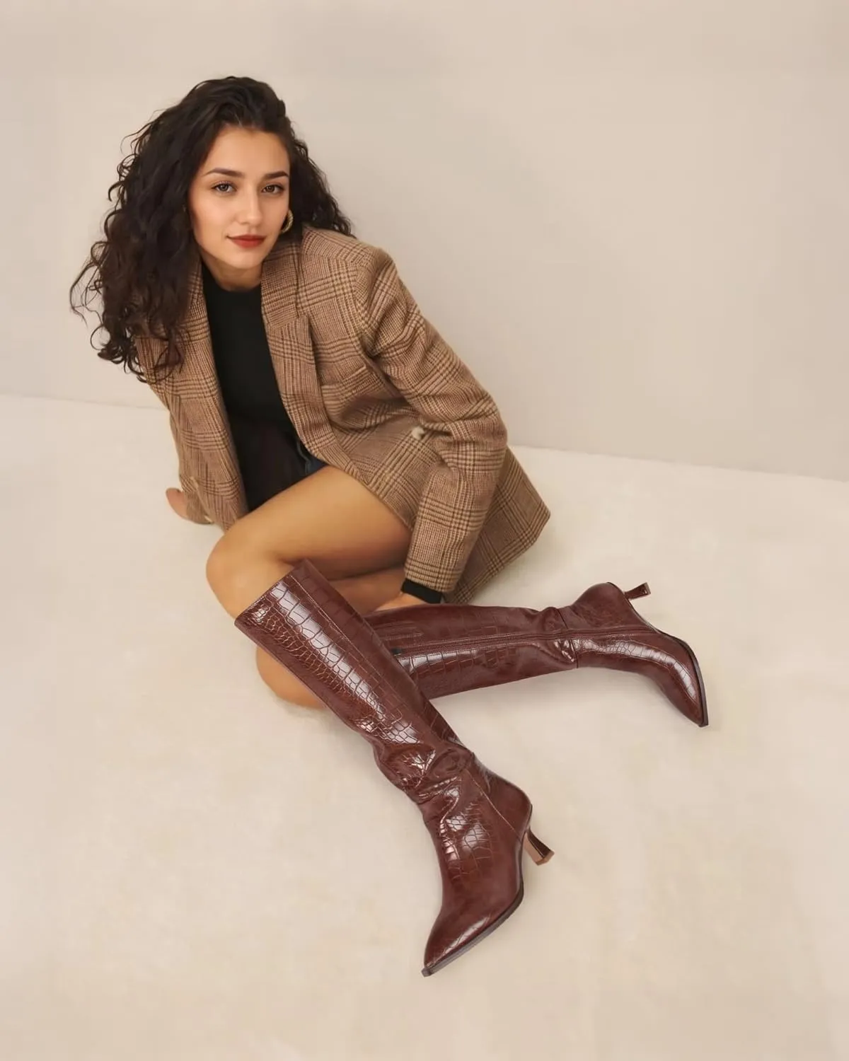 MUCCCUTE Knee High Boots for Women Tall Boots Kitten Heel Pointed Toe Slip On Comfort Fall Long Boots with Side Zipper Sexy Fashion