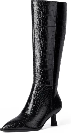 MUCCCUTE Knee High Boots for Women Tall Boots Kitten Heel Pointed Toe Slip On Comfort Fall Long Boots with Side Zipper Sexy Fashion