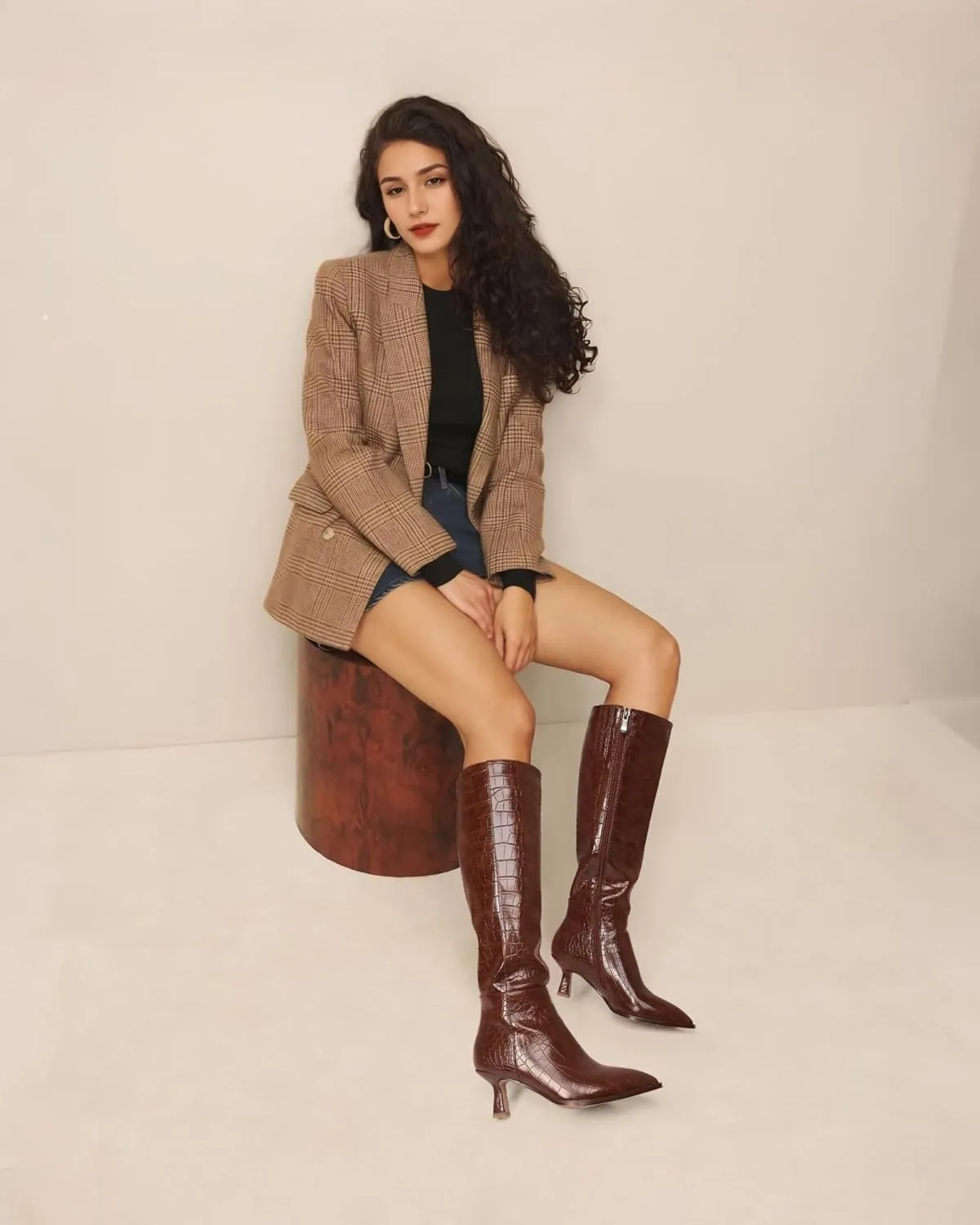 MUCCCUTE Knee High Boots for Women Tall Boots Kitten Heel Pointed Toe Slip On Comfort Fall Long Boots with Side Zipper Sexy Fashion