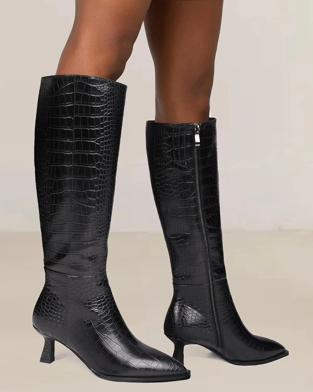 MUCCCUTE Knee High Boots for Women Tall Boots Kitten Heel Pointed Toe Slip On Comfort Fall Long Boots with Side Zipper Sexy Fashion