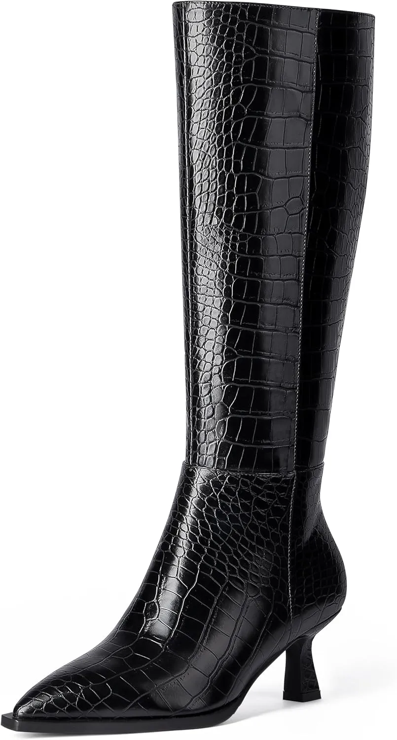 MUCCCUTE Knee High Boots for Women Tall Boots Kitten Heel Pointed Toe Slip On Comfort Fall Long Boots with Side Zipper Sexy Fashion