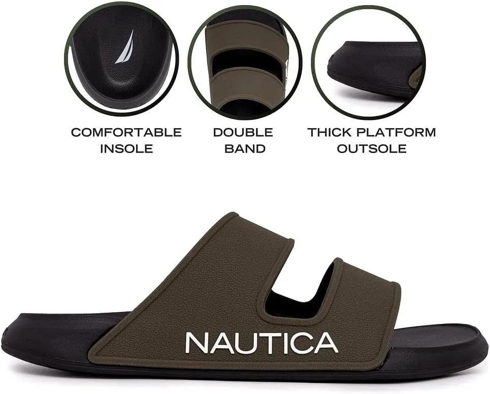 Nautica Men's Slides Sport Shower Athletic Sandals for Indoor & Outdoor with Double Arch Support - Lightweight, Durable and Comfortable