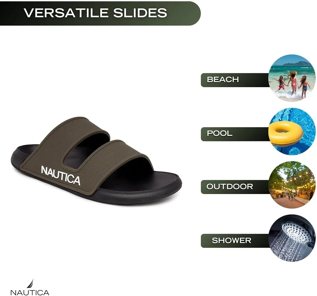 Nautica Men's Slides Sport Shower Athletic Sandals for Indoor & Outdoor with Double Arch Support - Lightweight, Durable and Comfortable