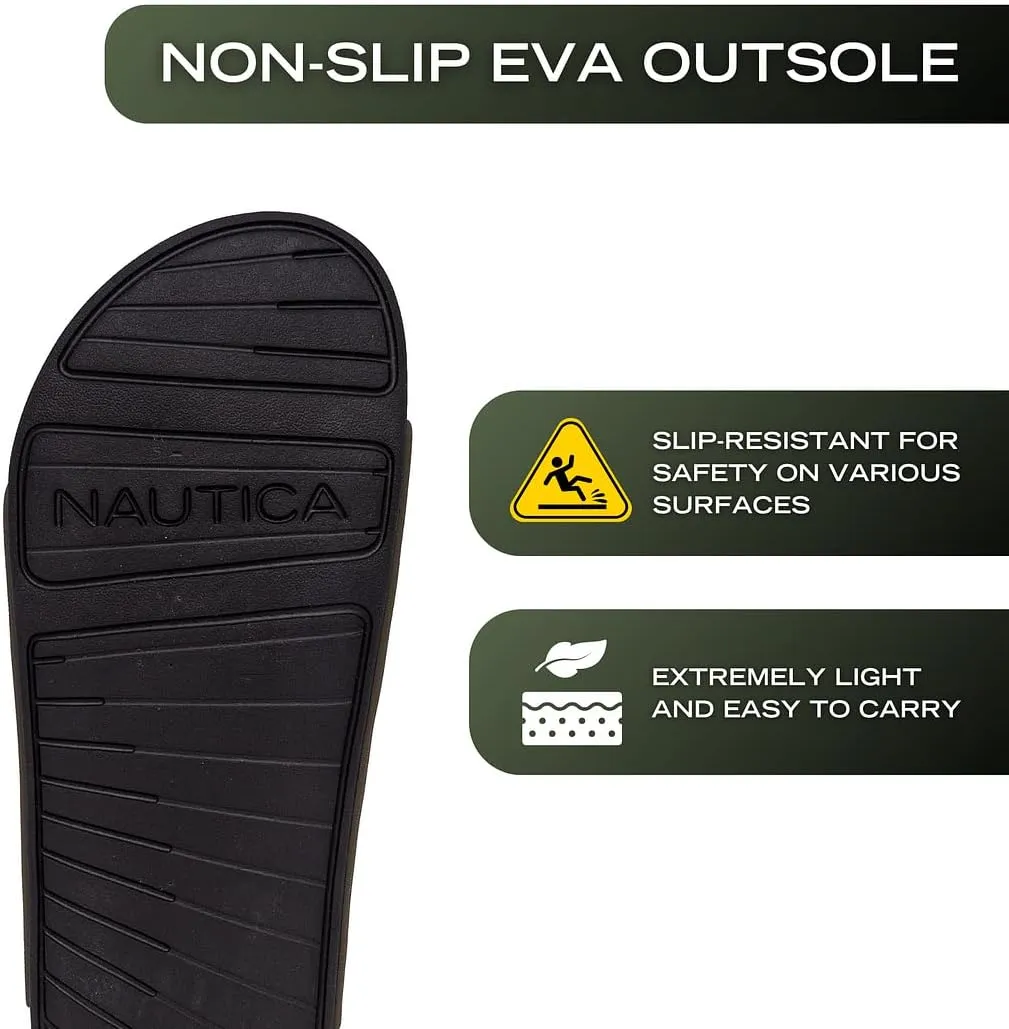 Nautica Men's Slides Sport Shower Athletic Sandals for Indoor & Outdoor with Double Arch Support - Lightweight, Durable and Comfortable