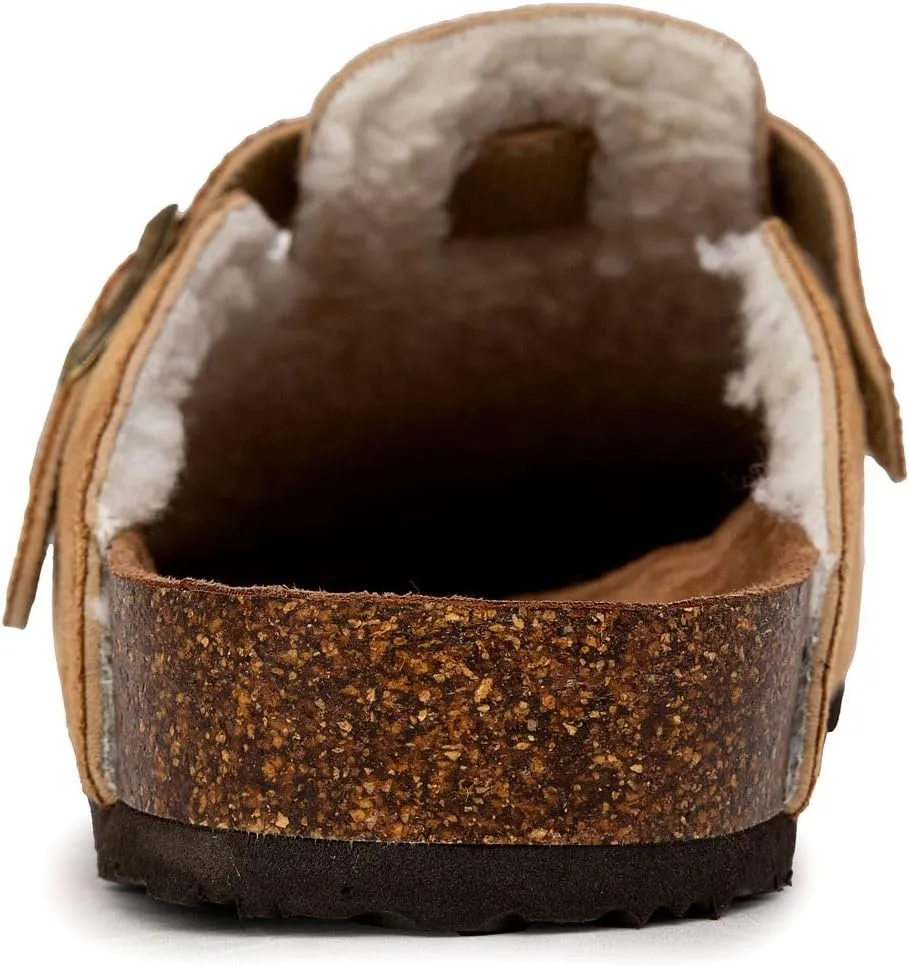 Nautica Women Mens Clogs Mules Vegan Suede Cork Footbed Buckle Sandals Comfort Potato Shoes with Arch Support (Faux Fur/Smooth)