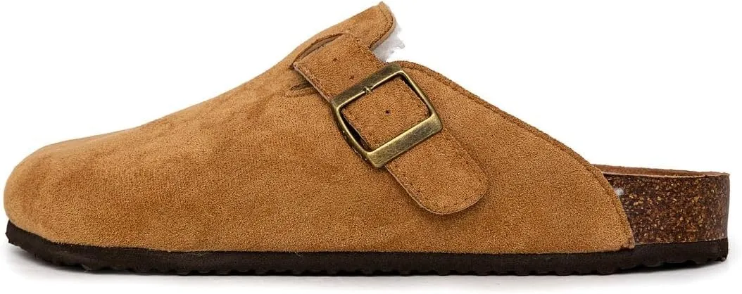 Nautica Women Mens Clogs Mules Vegan Suede Cork Footbed Buckle Sandals Comfort Potato Shoes with Arch Support (Faux Fur/Smooth)