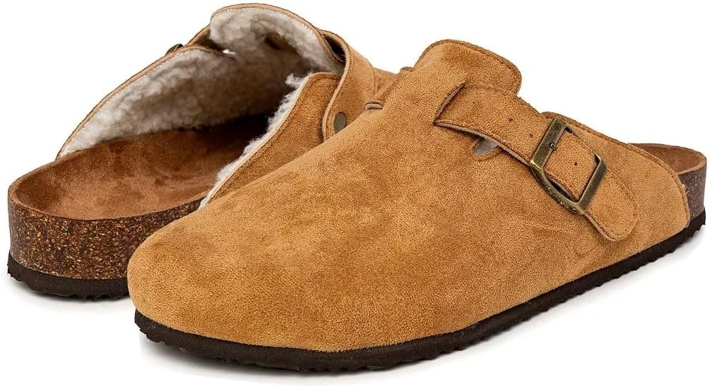 Nautica Women Mens Clogs Mules Vegan Suede Cork Footbed Buckle Sandals Comfort Potato Shoes with Arch Support (Faux Fur/Smooth)
