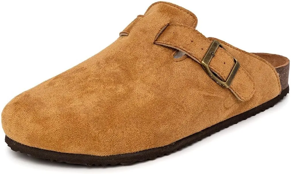 Nautica Women Mens Clogs Mules Vegan Suede Cork Footbed Buckle Sandals Comfort Potato Shoes with Arch Support (Faux Fur/Smooth)