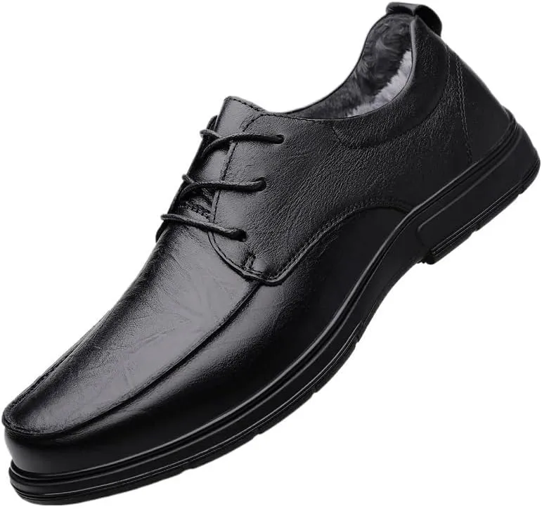 New Luxury Men Leather Shoes Black Warm Plush Loafers Shoes Comfortable Breathable Winter Velvet Oxford Shoes Men Wedding Formal Lace-up Shoes