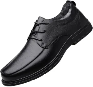 New Luxury Men Leather Shoes Black Warm Plush Loafers Shoes Comfortable Breathable Winter Velvet Oxford Shoes Men Wedding Formal Lace-up Shoes