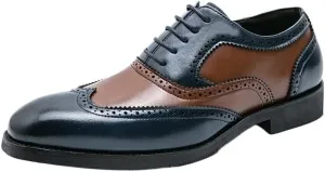 New Patchwork Brogue Pointed Toe Shoes, Fashion Men's Genuine Leather Shoes, Classic Formal Lace-up Oxford Shoes, Two Tone Men's Loafers Shoes