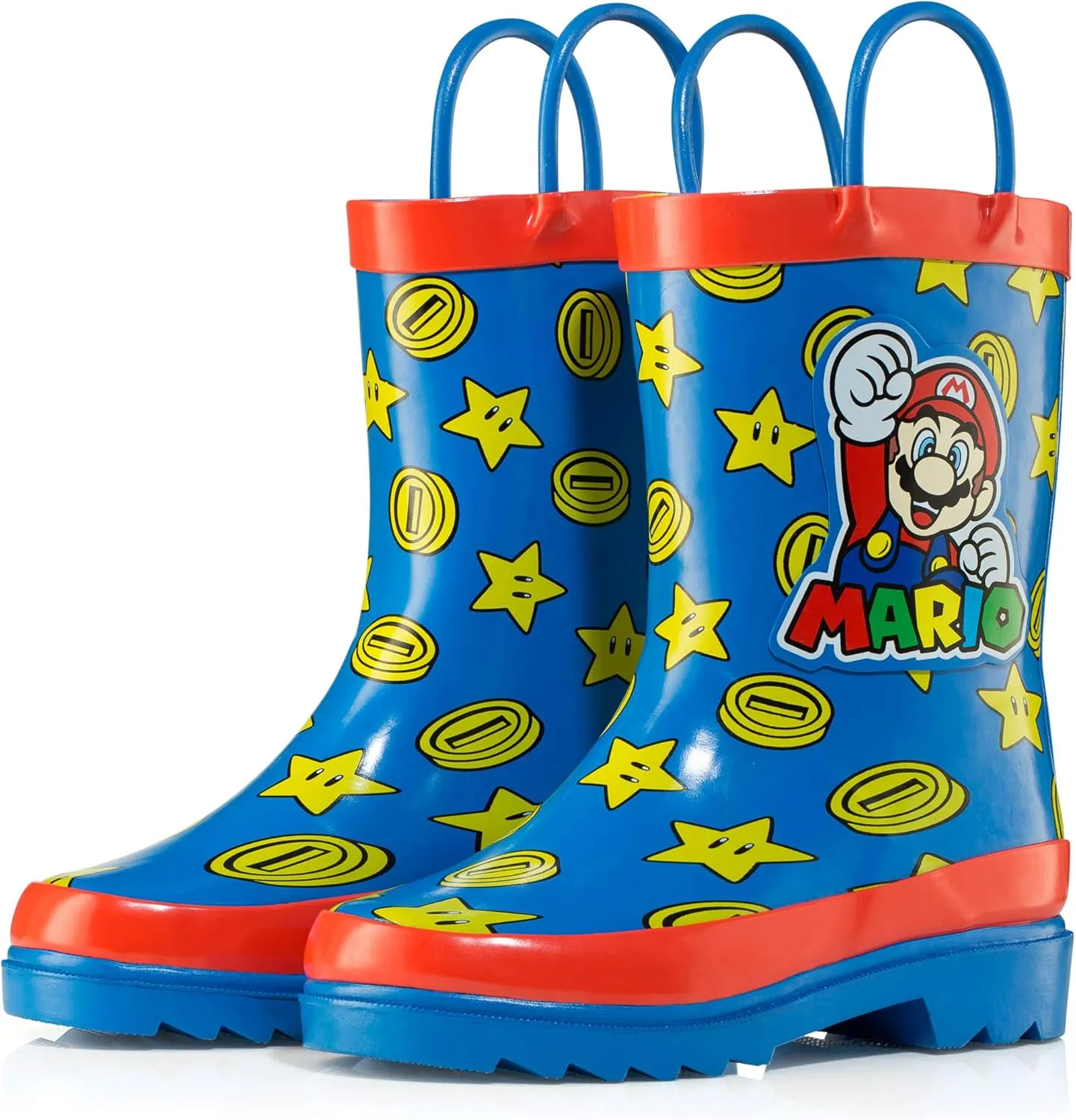 Nintendo Super Mario Boys' Waterproof Rubber Rain Boots with Easy-On Handles – Toddler, Little Kid & Big Kid Sizes