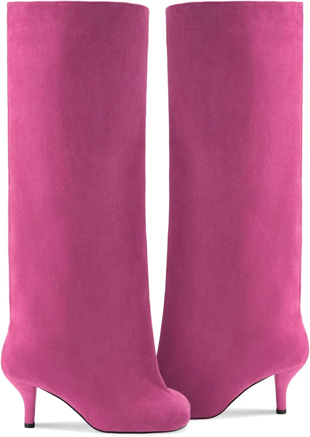 Oh Mispares Women's Nude Suede Knee High Boots - Square Toe Wide Calf Stiletto Low Heels - Fashionable Kitten Heel Pull-On Tall Winter Boots for Ladies