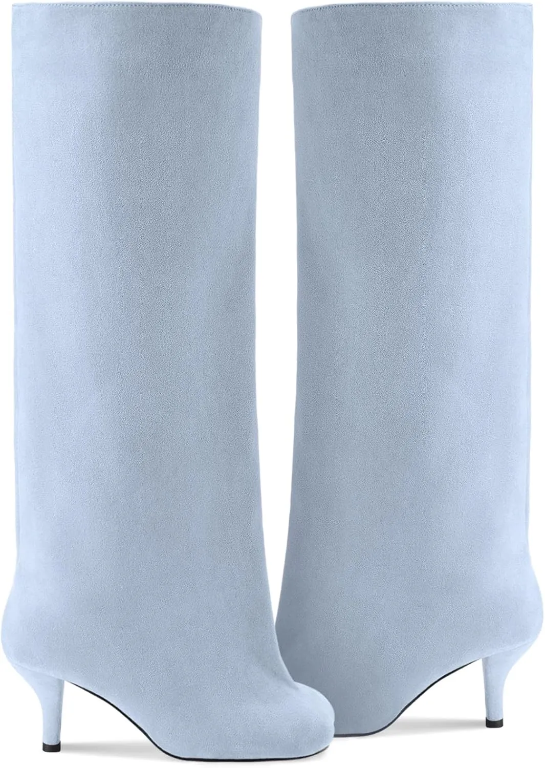 Oh Mispares Women's Nude Suede Knee High Boots - Square Toe Wide Calf Stiletto Low Heels - Fashionable Kitten Heel Pull-On Tall Winter Boots for Ladies
