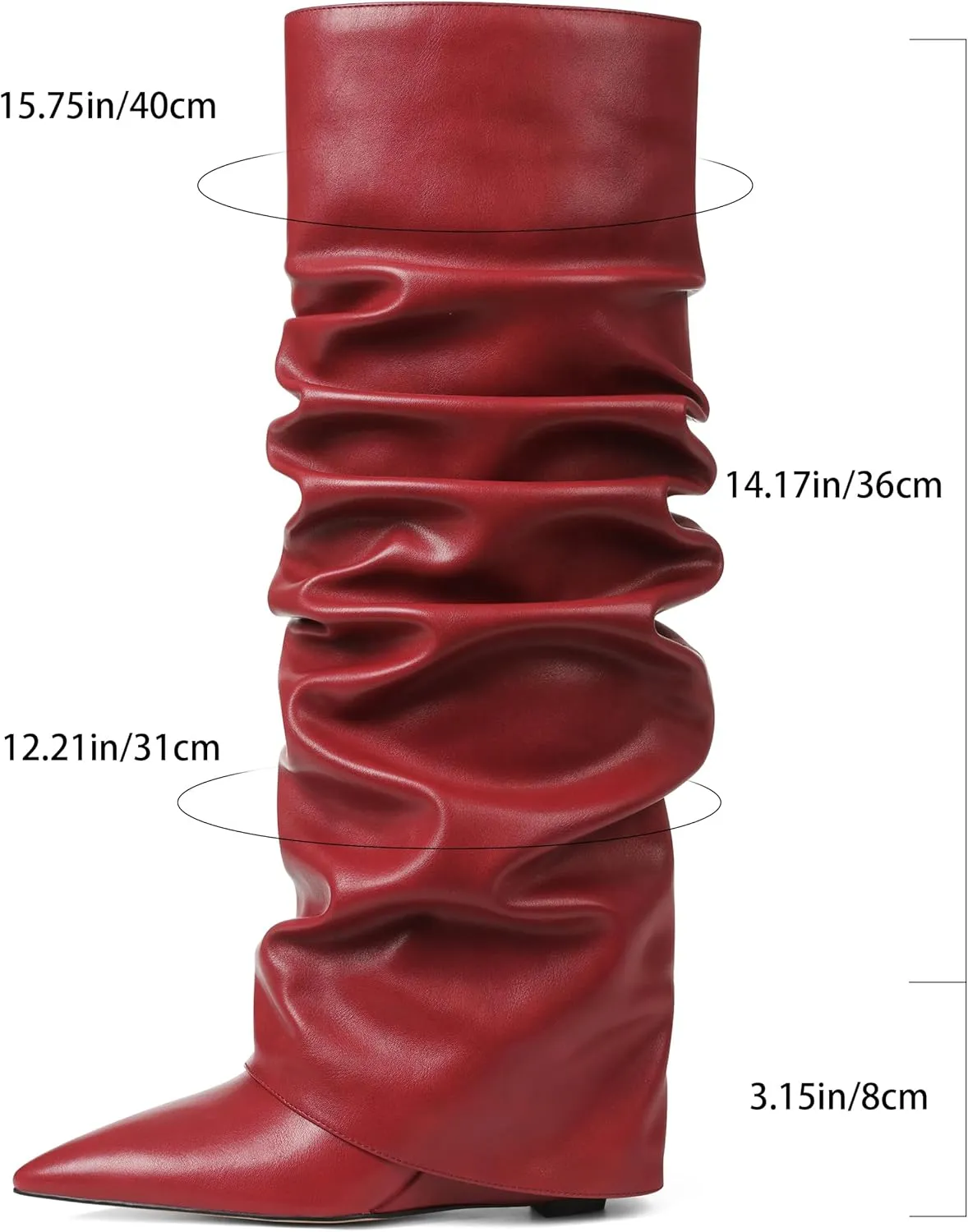 Oiamenne Women's Fold Over Boots Slouch Knee High Boots for Women Wedge Heel Pointed Toe Tall Boot, Wide Calf, Pull-on