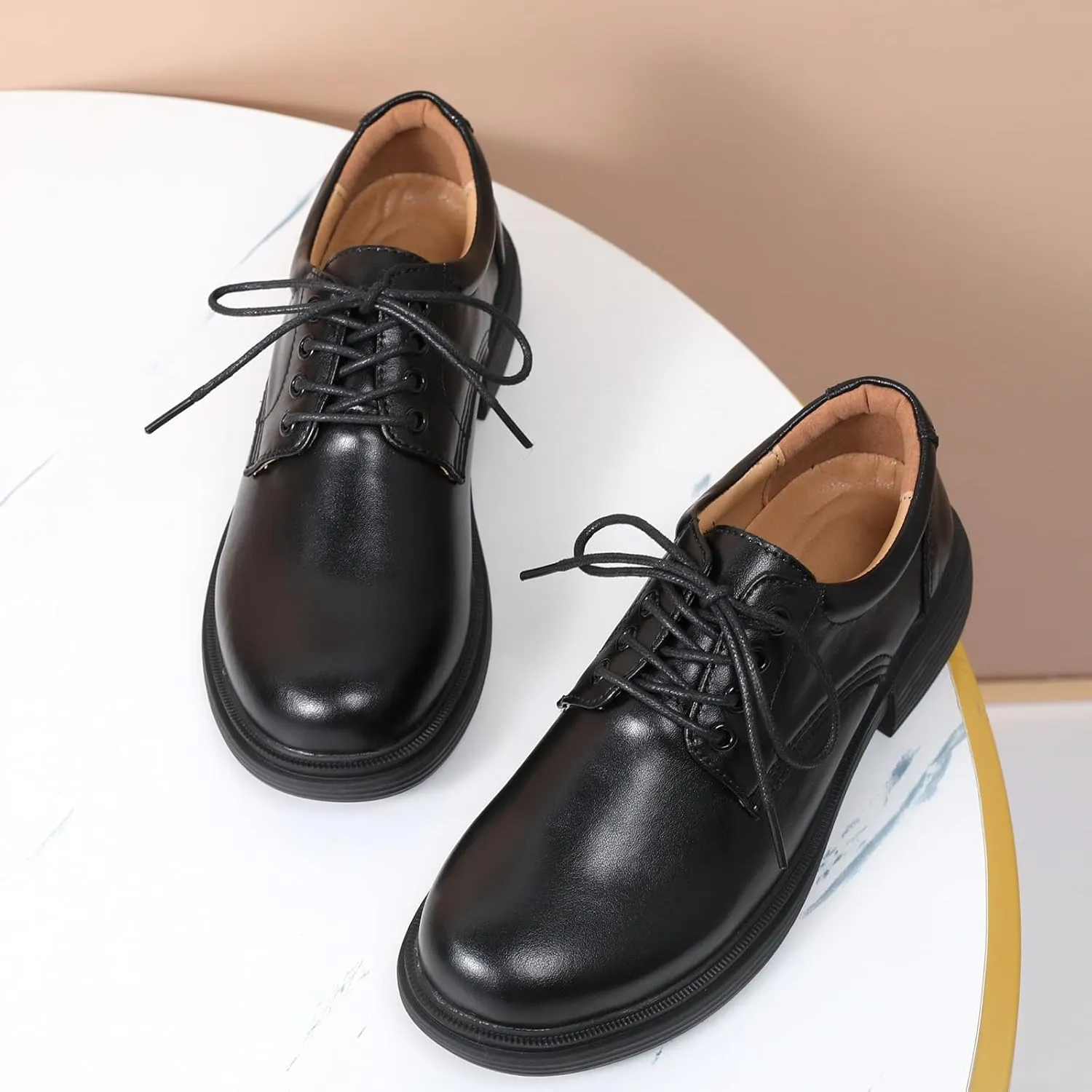 OKJ Oxford Shoes for Women, Black Womens Oxford Shoes Leather Platform Women's Oxfords Comfortable Dressy Slip On, Lace Up Loafers Casual Work Business Dress Office Oxfords Shoes