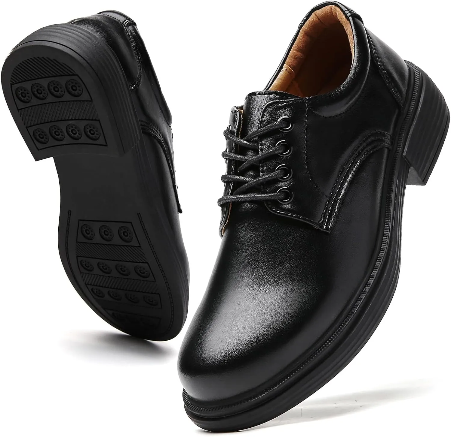 OKJ Oxford Shoes for Women, Black Womens Oxford Shoes Leather Platform Women's Oxfords Comfortable Dressy Slip On, Lace Up Loafers Casual Work Business Dress Office Oxfords Shoes