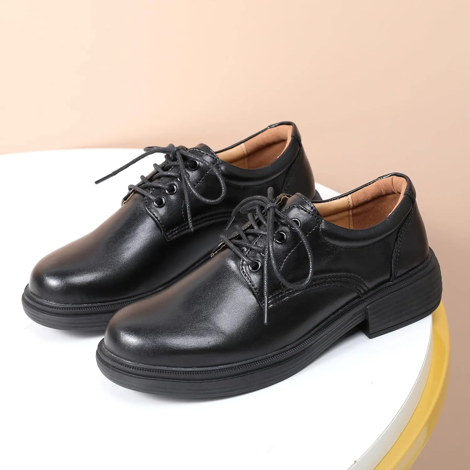 OKJ Oxford Shoes for Women, Black Womens Oxford Shoes Leather Platform Women's Oxfords Comfortable Dressy Slip On, Lace Up Loafers Casual Work Business Dress Office Oxfords Shoes