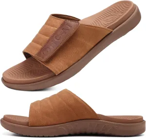 ONCAI Mens Sandals Adjustable Straps Orthotic Plantar Fasciitis Open Toe Athletic Sport Slides with Soft Comfy Arch Support Footbed Size 7.5-15