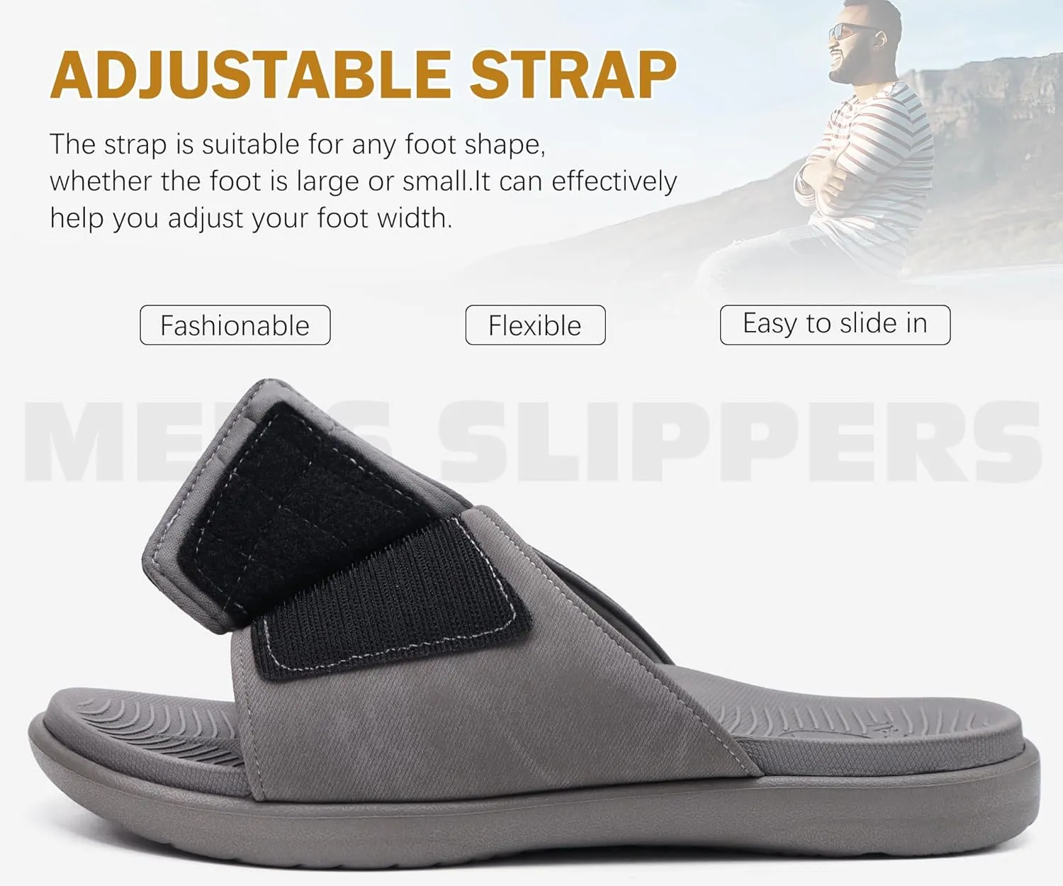 ONCAI Mens Sandals Adjustable Straps Orthotic Plantar Fasciitis Open Toe Athletic Sport Slides with Soft Comfy Arch Support Footbed Size 7.5-15
