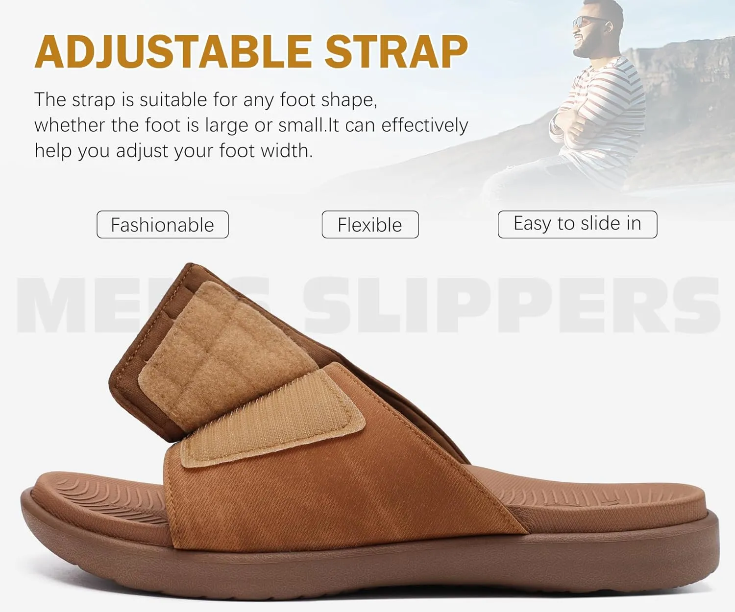 ONCAI Mens Sandals Adjustable Straps Orthotic Plantar Fasciitis Open Toe Athletic Sport Slides with Soft Comfy Arch Support Footbed Size 7.5-15