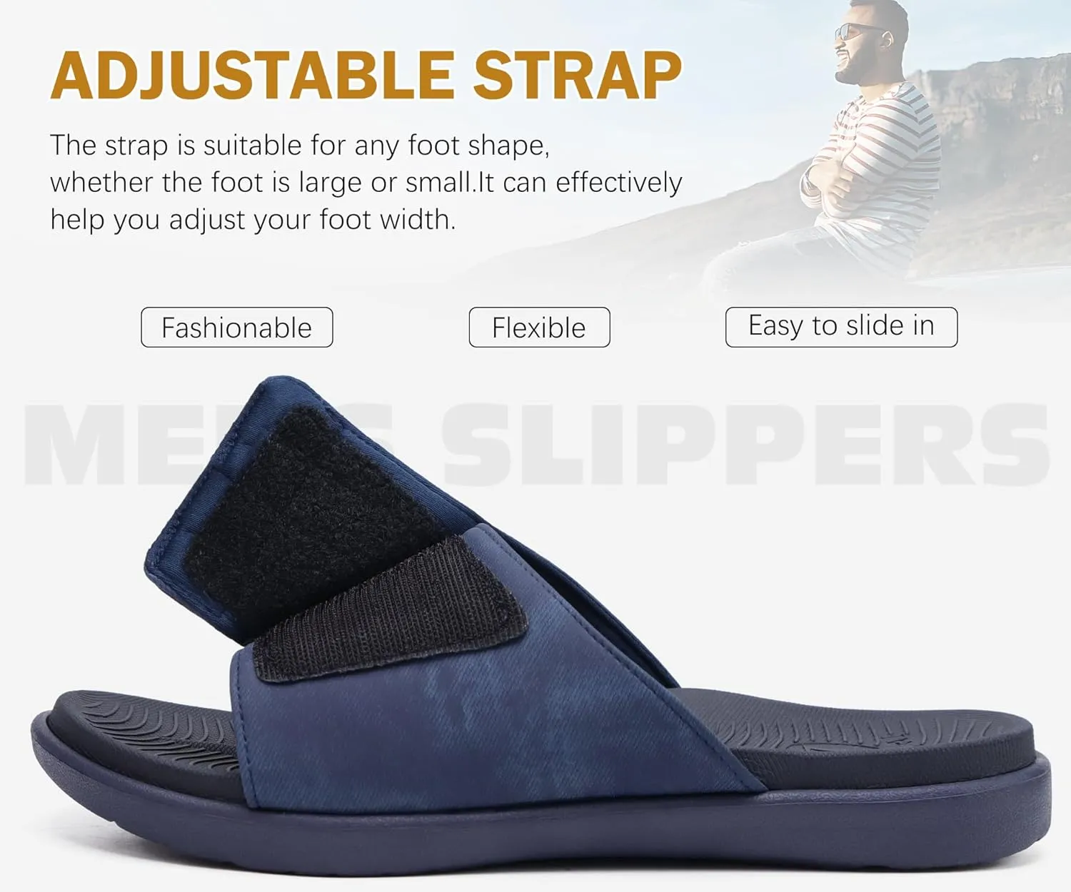 ONCAI Mens Sandals Adjustable Straps Orthotic Plantar Fasciitis Open Toe Athletic Sport Slides with Soft Comfy Arch Support Footbed Size 7.5-15