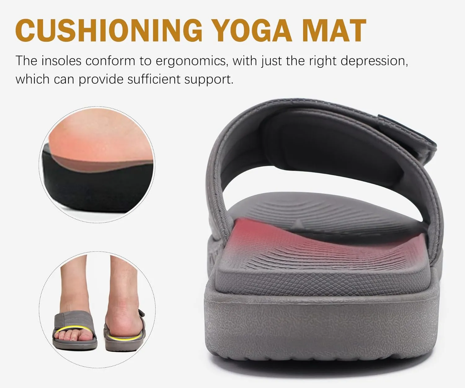 ONCAI Mens Sandals Adjustable Straps Orthotic Plantar Fasciitis Open Toe Athletic Sport Slides with Soft Comfy Arch Support Footbed Size 7.5-15