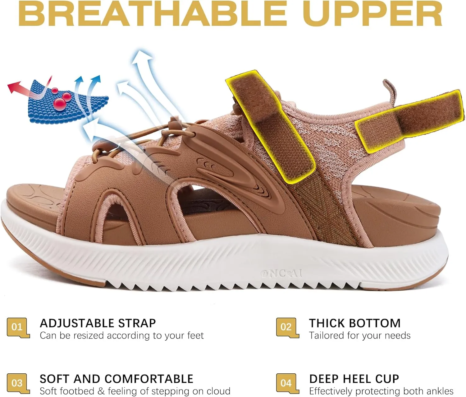 ONCAI Walking Sandals for Women,Sport Athletic Hiking Sandals With Arch Support Orthotic Outdoor Footbed for Plantar Fasciitis, Sandalias Mujer with Adjustable Straps (US Size 6-12)