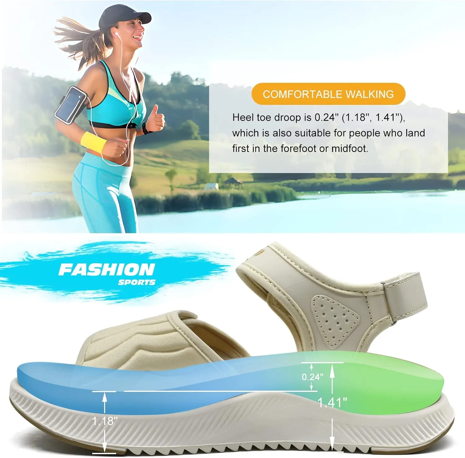 ONCAI Walking Sandals Women,Arch Support Hiking Sandals with Orthotic Outdoor Footbed for Plantar Fasciitis,Water Athletic Platform Sandalias Mujer with 3 Adjustable Strap (US Size 6-12)