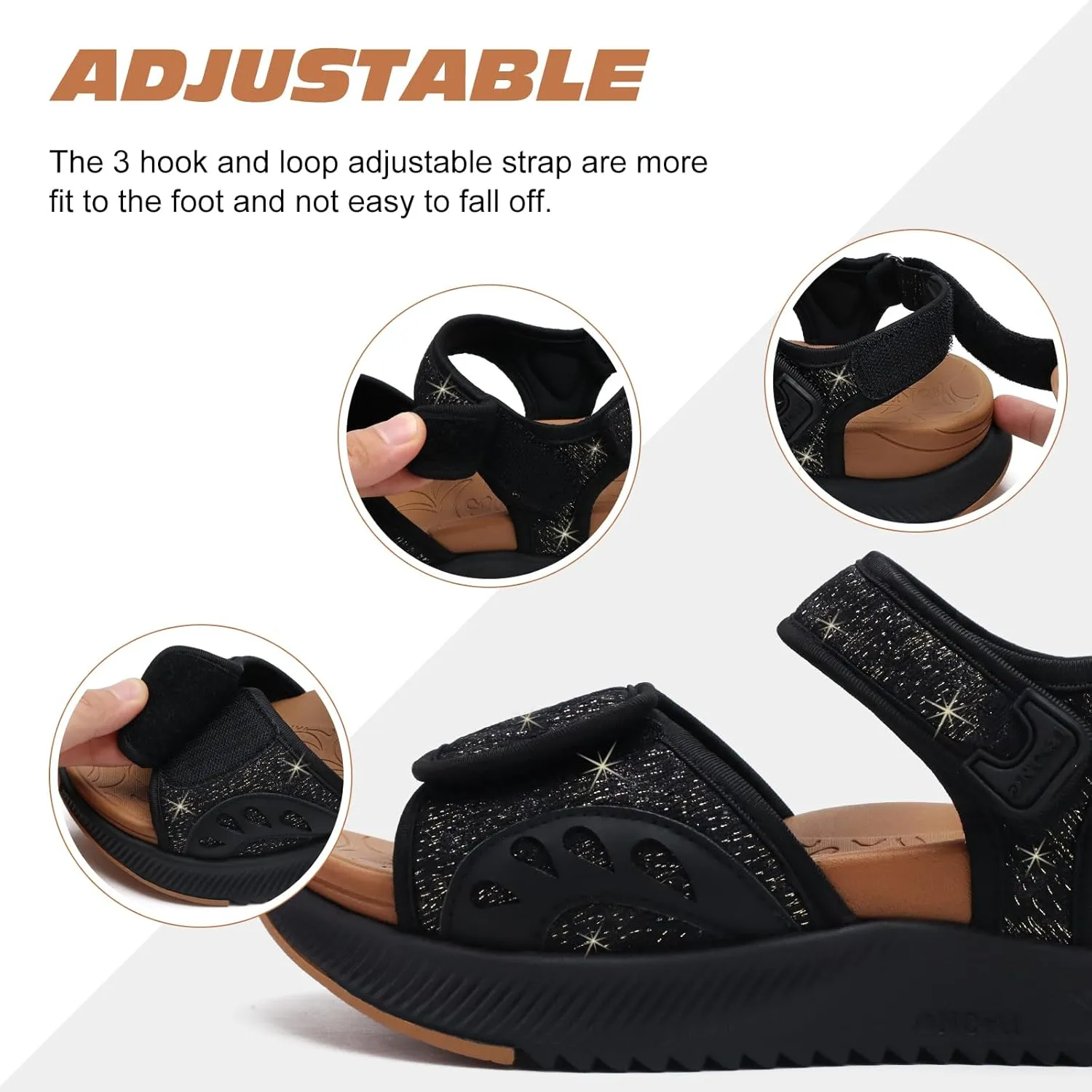 ONCAI Walking Sandals Women,Arch Support Hiking Sandals with Orthotic Outdoor Footbed for Plantar Fasciitis,Water Athletic Platform Sandalias Mujer with 3 Adjustable Strap (US Size 6-12)