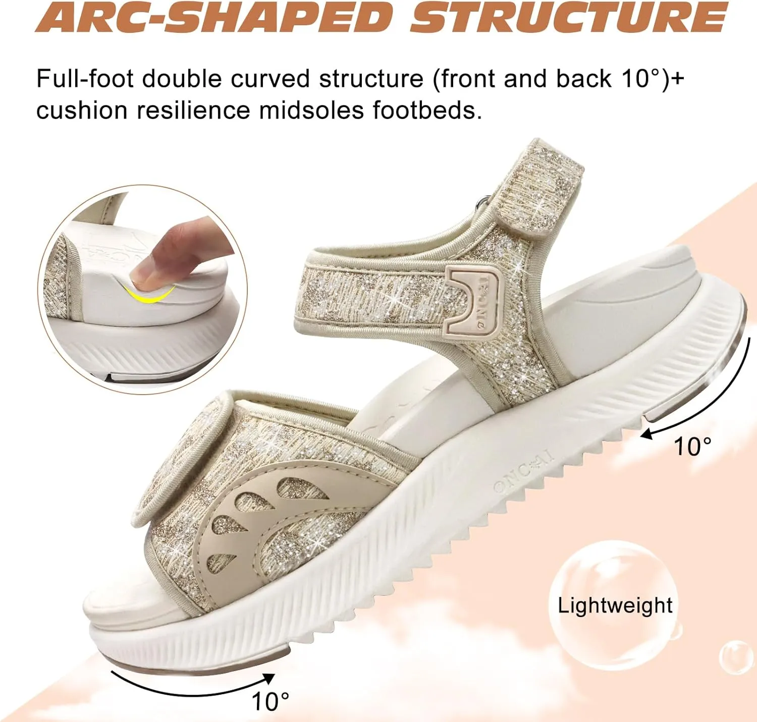 ONCAI Walking Sandals Women,Arch Support Hiking Sandals with Orthotic Outdoor Footbed for Plantar Fasciitis,Water Athletic Platform Sandalias Mujer with 3 Adjustable Strap (US Size 6-12)