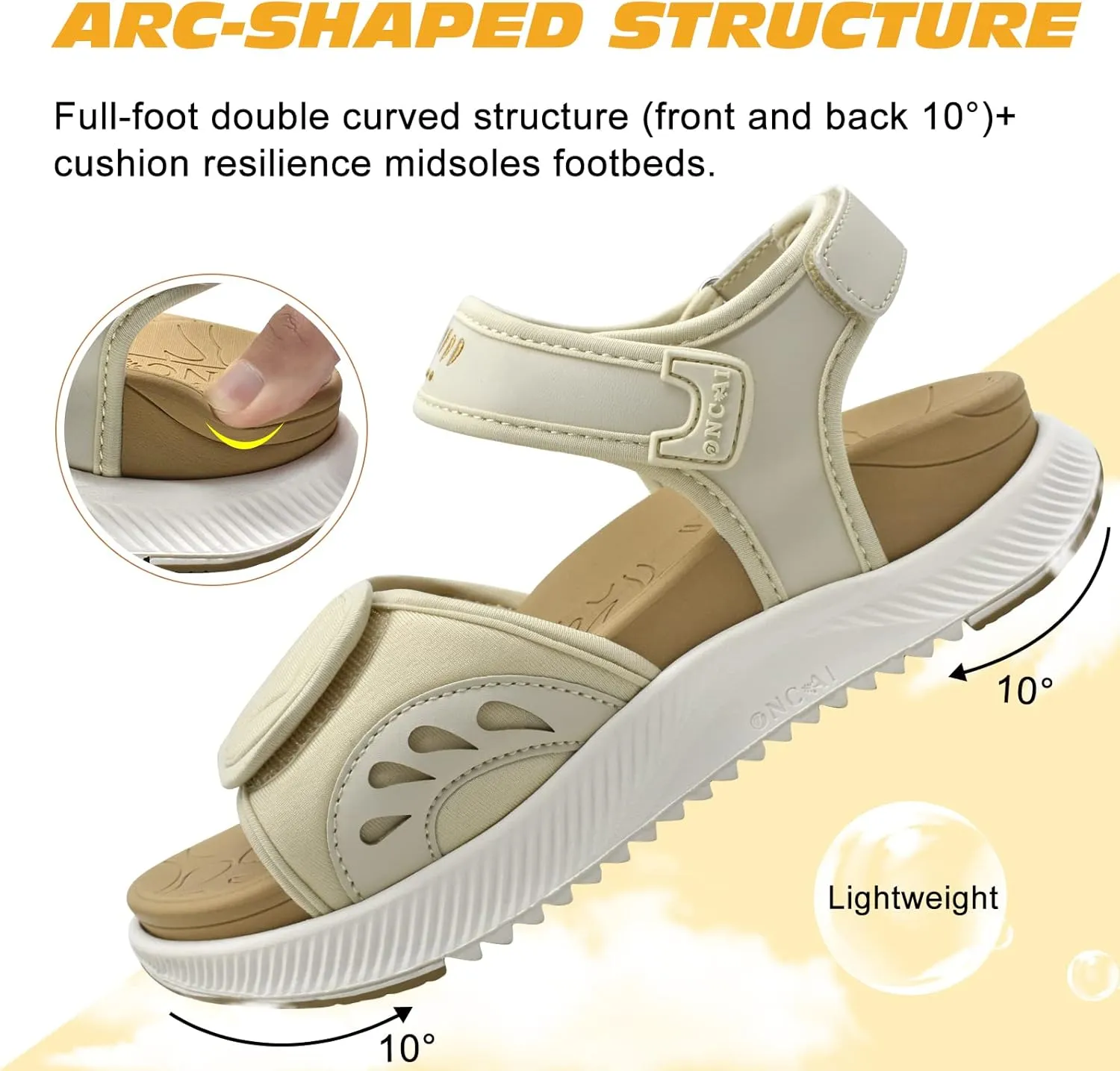 ONCAI Walking Sandals Women,Arch Support Hiking Sandals with Orthotic Outdoor Footbed for Plantar Fasciitis,Water Athletic Platform Sandalias Mujer with 3 Adjustable Strap (US Size 6-12)