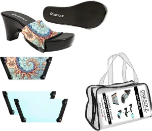 Onesole Traveler Black Travel Kit, Wedge Sandals for women, Interchangeable Soles and Tops Solid Aquamarine with stainless steel snaps As Seen on Shark Tank