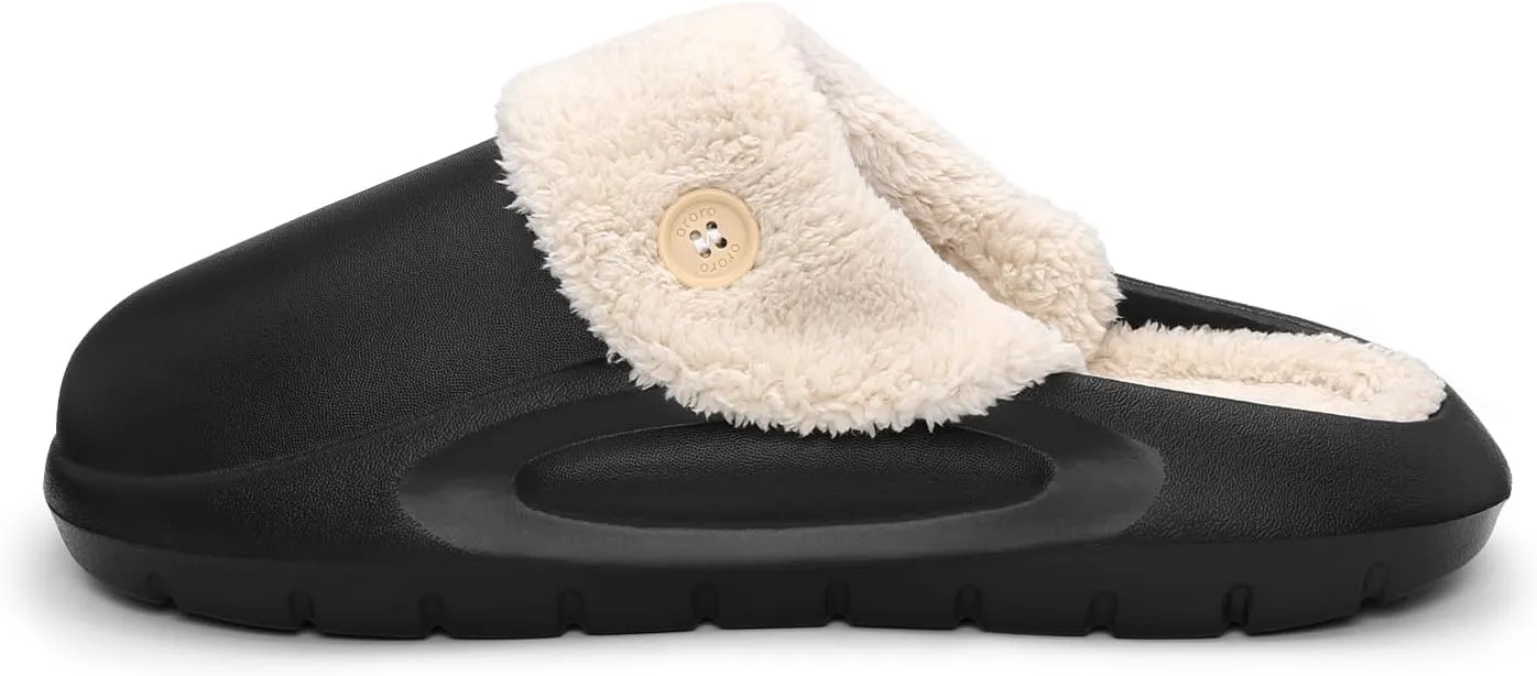 ORORO Women Men Fur Lined Garden Slip-on, Waterproof Slippers Fur Lined Clogs Winter Garden Shoes Indoor Outdoor Mules