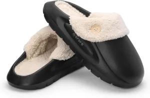 ORORO Women Men Fur Lined Garden Slip-on, Waterproof Slippers Fur Lined Clogs Winter Garden Shoes Indoor Outdoor Mules