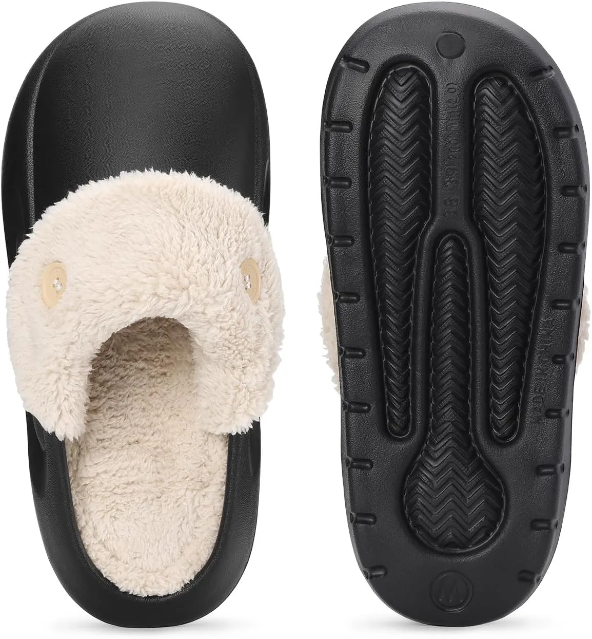 ORORO Women Men Fur Lined Garden Slip-on, Waterproof Slippers Fur Lined Clogs Winter Garden Shoes Indoor Outdoor Mules