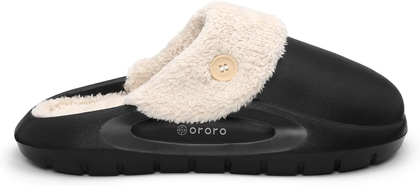 ORORO Women Men Fur Lined Garden Slip-on, Waterproof Slippers Fur Lined Clogs Winter Garden Shoes Indoor Outdoor Mules
