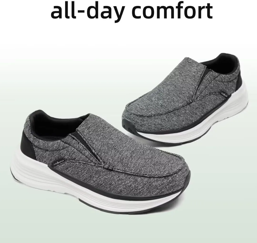OrthoComfoot Men's Orthopedic Outdoor Slip-On Loafers Walking Shoes: Arch Support Plantar Fasciitis Sneakers, Comfort Classic Canvas Shoes for Foot and Heel Pain