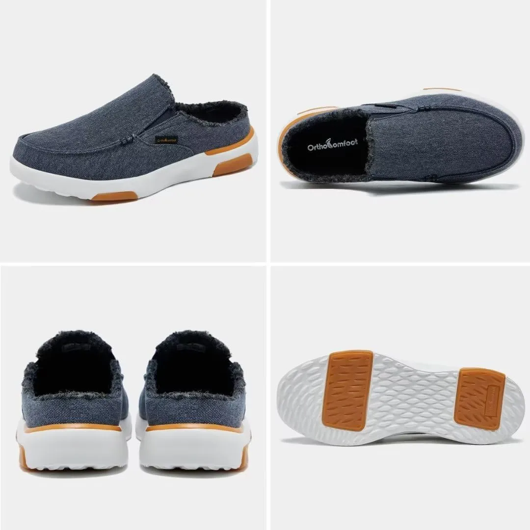 OrthoComfoot Men's Orthopedic Slip-On Loafers Walking Shoes with Arch Support: Casual Plantar Fasciitis Slippers for Flat Feet, Comfortable Orthotic Shoes for Foot and Heel Pain Relief