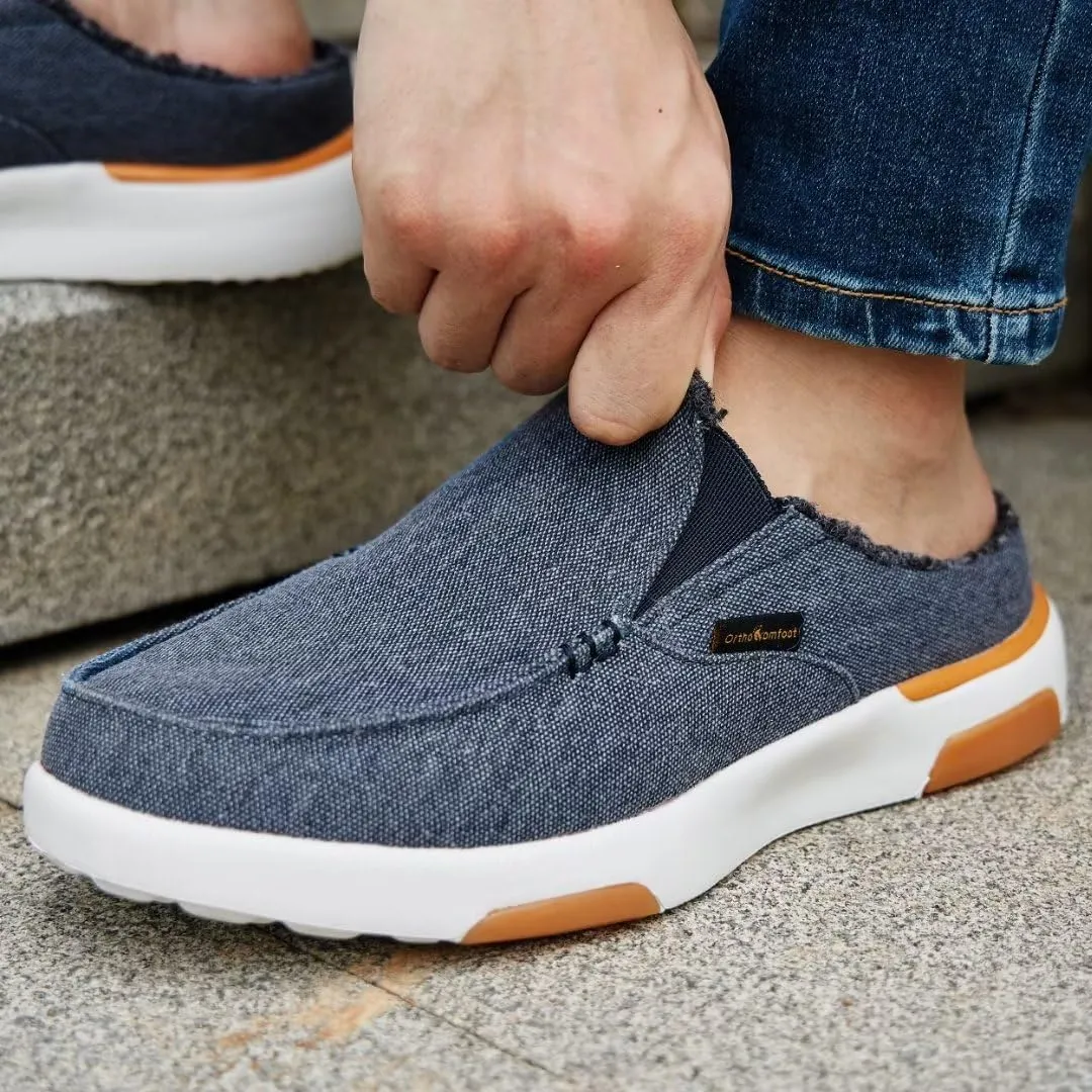 OrthoComfoot Men's Orthopedic Slip-On Loafers Walking Shoes with Arch Support: Casual Plantar Fasciitis Slippers for Flat Feet, Comfortable Orthotic Shoes for Foot and Heel Pain Relief