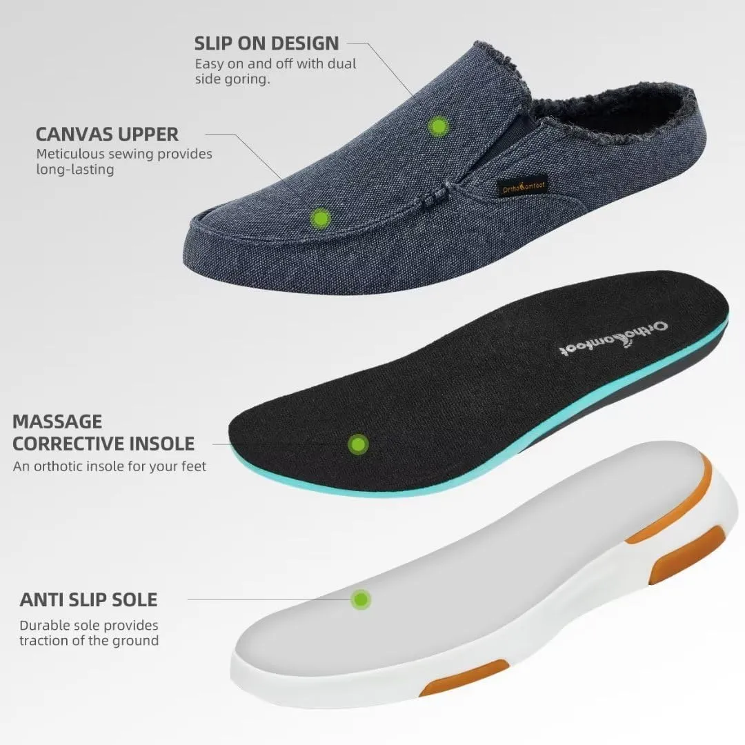 OrthoComfoot Men's Orthopedic Slip-On Loafers Walking Shoes with Arch Support: Casual Plantar Fasciitis Slippers for Flat Feet, Comfortable Orthotic Shoes for Foot and Heel Pain Relief