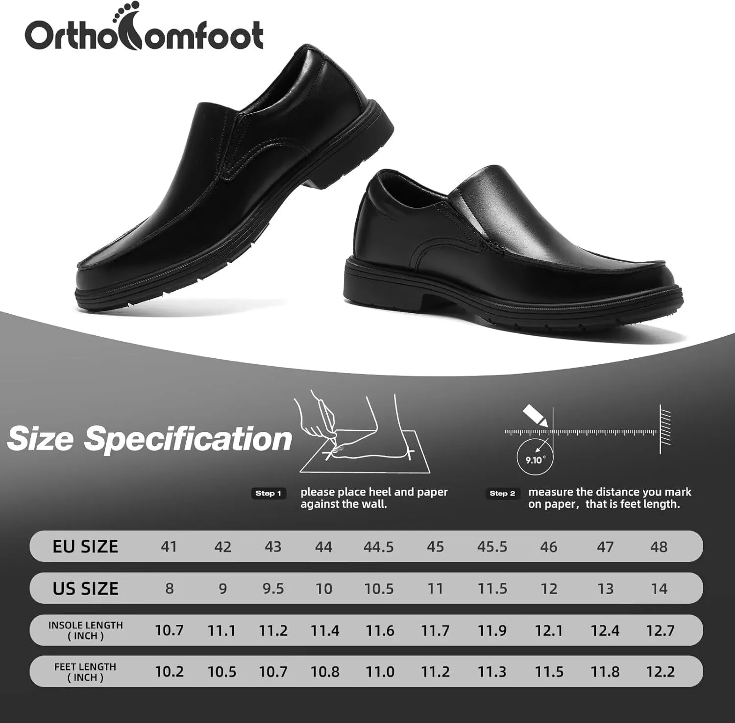 Orthopedic Business Leather Dress Shoes: Comfortable Arch Support Plantar Fasciitis Formal Tuxedo Oxford for Mens, Casual Classic Modern Wingtip Slip On Loafers for Foot and Heel Pain Relief