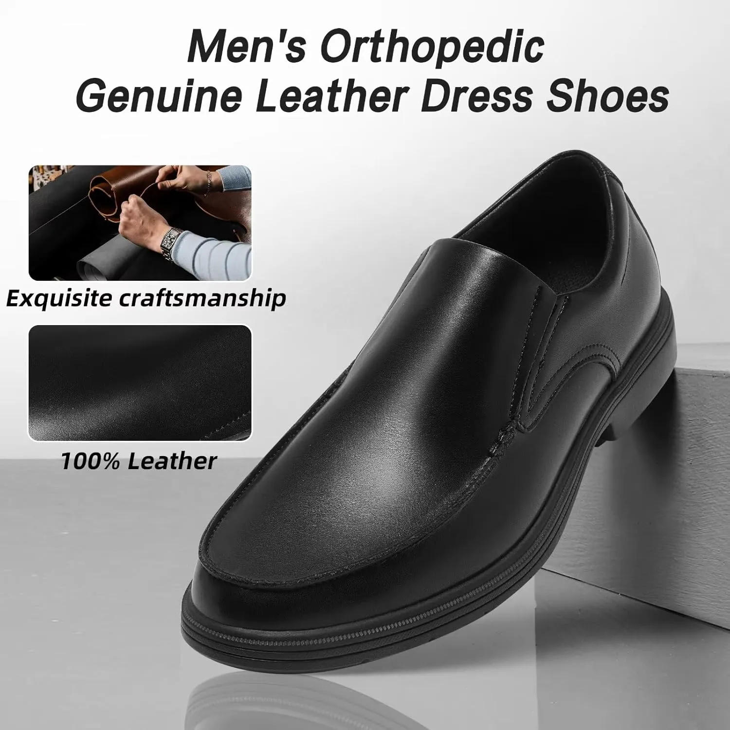 Orthopedic Business Leather Dress Shoes: Comfortable Arch Support Plantar Fasciitis Formal Tuxedo Oxford for Mens, Casual Classic Modern Wingtip Slip On Loafers for Foot and Heel Pain Relief
